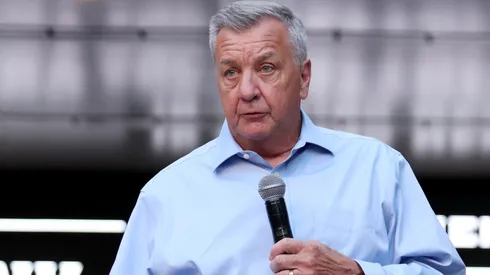 Columbus Blue Jackets president of hockey operations and general manager Don Waddell speaks during a candlelight vigil in remembrance of Johnny and Matthew Gaudreau at Nationwide Arena on September 4, 2024 in Columbus, Ohio.