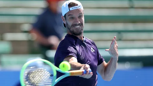 Richard Gasquet of France plays a shot during his match against Marc Polmans of Australia at Kooyong.