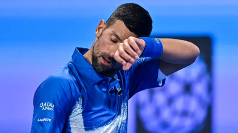 Novak Djokovic of Serbia competes in her round of 32 match against Matteo Berrettini of Italy during the ATP Qatar.