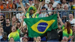 Fans wave a flag of Brazil
