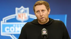 Head coach Liam Coen of the Jacksonville Jaguars speaks to the media during the NFL Scouting Combine at the Indiana Convention Center on February 25, 2025 in Indianapolis, Indiana.