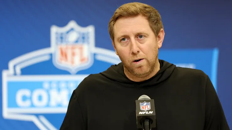 Head coach Liam Coen of the Jacksonville Jaguars speaks to the media during the NFL Scouting Combine at the Indiana Convention Center on February 25, 2025 in Indianapolis, Indiana.