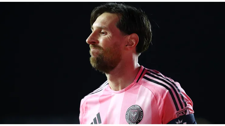Lionel Messi #10 of Inter Miami reacts during the second half of a 2025 Concacaf Champions Cup second leg match between Sporting Kansas City and Inter Miami at Chase Stadium.