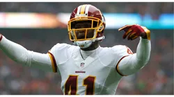Will Blackmon #41 of the Washington Redskins gets the crowd going during the NFL International Series game against the Cincinnati Bengals at Wembley Stadium on October 30, 2016 in London, England.