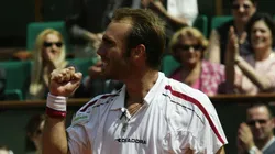 Luis Horna during the 2003 French Open first round match against Roger Federer