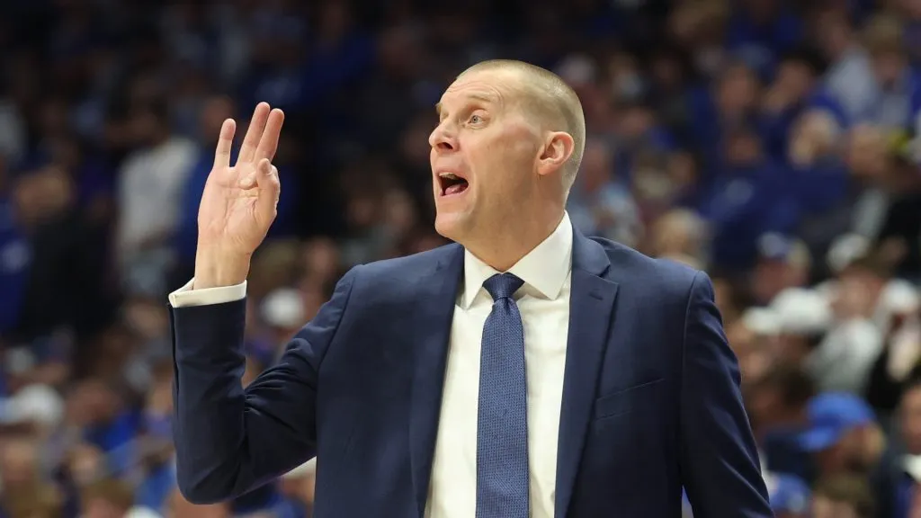 Mark Pope the head coach of the Kentucky Wildcats during the 75-64 win against the Tennessee Volunteers at Rupp Arena on February 11, 2025 in Lexington, Kentucky.