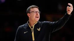 Head Coach Mark Byington of the Vanderbilt Commodores reacts to a play during the first half of the game against the Tennessee Volunteers at Vanderbilt University Memorial Gymnasium on January 18, 2025 in Nashville, Tennessee.