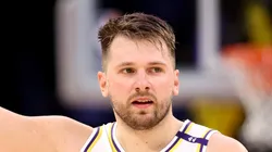Luka Doncic #77 of the Los Angeles Lakers reacts against the LA Clippers