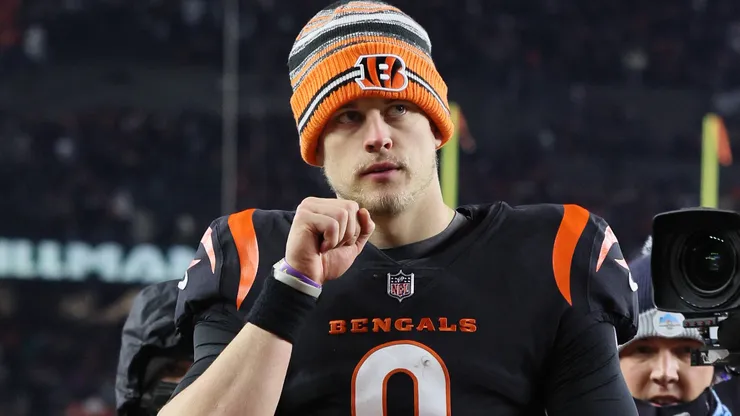 Joe Burrow #9 of the Cincinnati Bengals against the Las Vegas Raiders during the AFC Wild Card Playoff game at Paul Brown Stadium on January 15, 2022 in Cincinnati, Ohio.