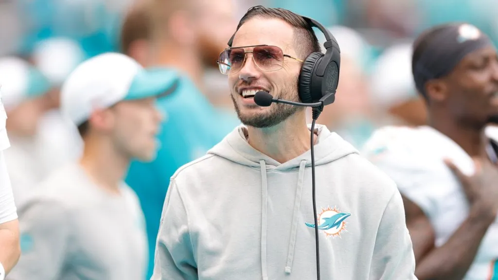 Head coach Mike McDaniel of the Miami Dolphins looks on during the fourth quarter against the Denver Broncos at Hard Rock Stadium on September 24, 2023. (Source: Carmen Mandato/Getty Images)