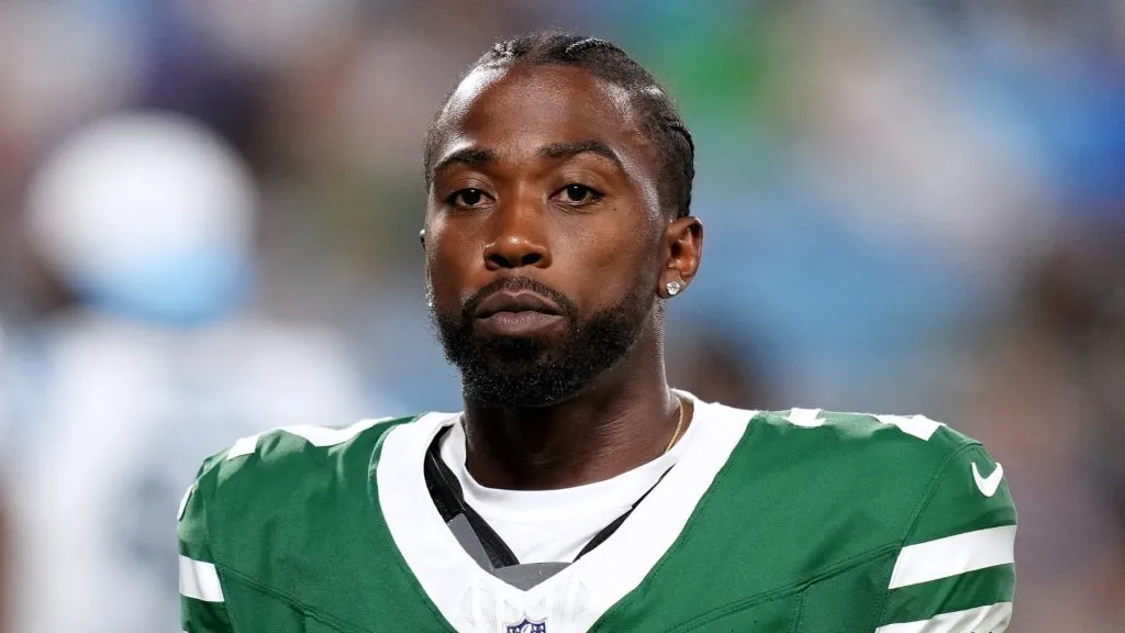 Tyrod Taylor #2 of the New York Jets looks on during the first half of their preseason game against the Carolina Panthers at Bank of America Stadium on August 17, 2024 in Charlotte, North Carolina.