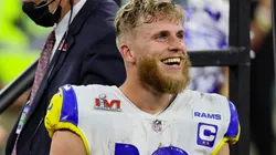 Cooper Kupp #10 and Matthew Stafford #9 of the Los Angeles Rams celebrate after Super Bowl LVI at SoFi Stadium on February 13, 2022 in Inglewood, California. The Los Angeles Rams defeated the Cincinnati Bengals 23-20.