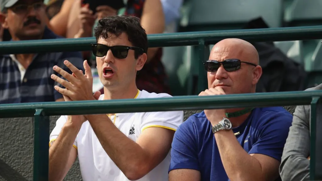 Ancic and Andre Agassi watching Novak Djokovic play in 2017 (Julian Finney/Getty Images)
