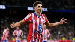 Julian Alvarez of Atletico de Madrid celebrates a goal against Real Madrid.