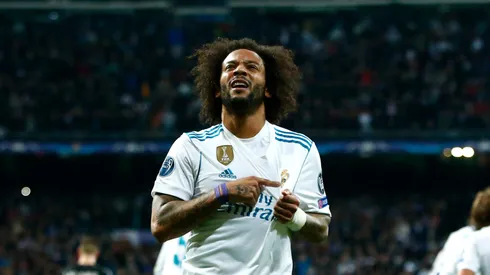 Marcelo of Real Madrid celebrates scoring the 3rd Real Madrid goal during the UEFA Champions League