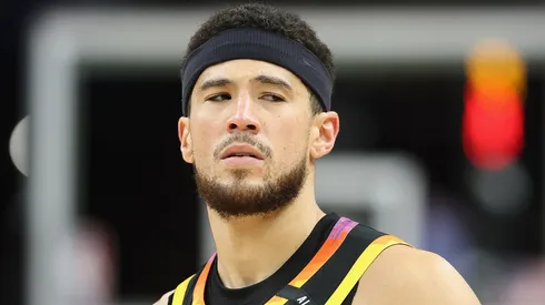 Devin Booker #1 of the Phoenix Suns during the second half of the NBA game at Footprint Center on February 11, 2025 in Phoenix, Arizona.