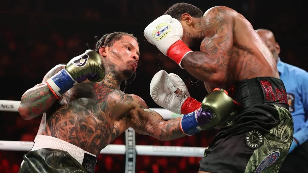 Gervonta Davis punches Lamont Roach Jr. during their bout for Davis’ WBA lightweight title at Barclays Center on March 01, 2025 in New York City. (Photo by Al Bello/Getty Images)