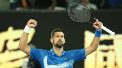 Novak Djokovic of Serbia celebrates winning match point against Tomas Machac of the Czech Republic in the 2025 Australian Open.
