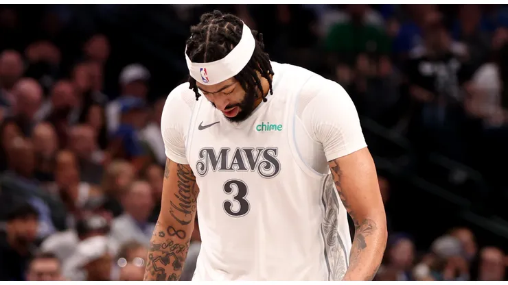 Anthony Davis #3 of the Dallas Mavericks leaves the court with an injury during the third quarter against the Houston Rockets at American Airlines Center on February 08, 2025 in Dallas, Texas.