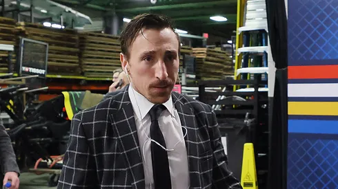 Brad Marchand #63 of Team Canada arrives for the game against Team USA at the NHL 4 Nations Face-Off Championship Game at TD Garden on February 20, 2025 in Boston, Massachusetts..