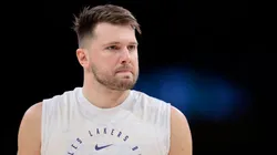 Luka Doncic #77 of the Los Angeles Lakers during warm up before the game against the Minnesota Timberwolves at Crypto.com Arena.