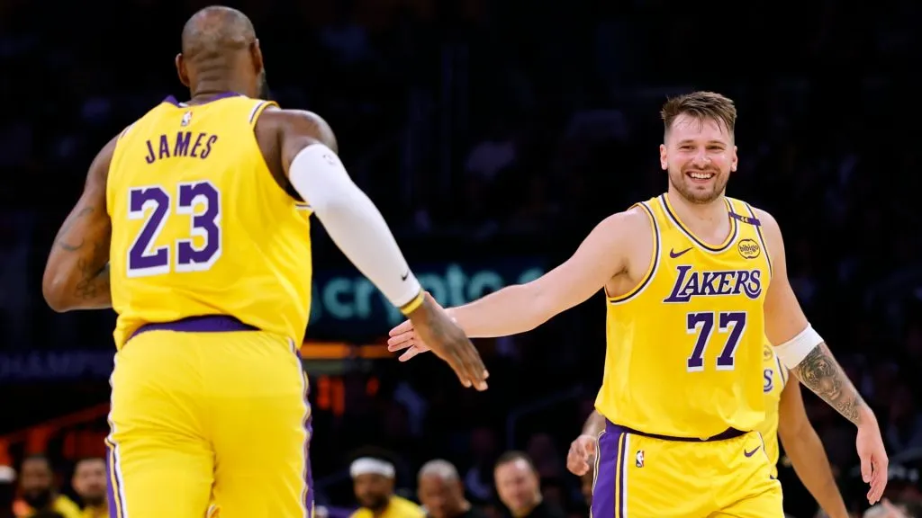 Lakers stars LeBron James and Luka Doncic.