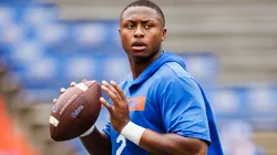 DJ Lagway #2 of the Florida Gators warms up before the start of a game against the Texas A&M Aggies at Ben Hill Griffin Stadium on September 14, 2024 in Gainesville, Florida.
