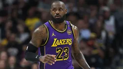 Lebron James #23 of the Los Angeles Lakers plays the Denver Nuggets in the first quarter at Ball Arena.