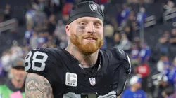 Defensive end Maxx Crosby #98 of the Las Vegas Raiders runs off the field after the team's 30-6 victory over the New York Giants at on November 05, 2023.