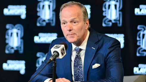 Jon Cooper answers questions at a press conference on April 25, 2024 in Tampa, Florida.