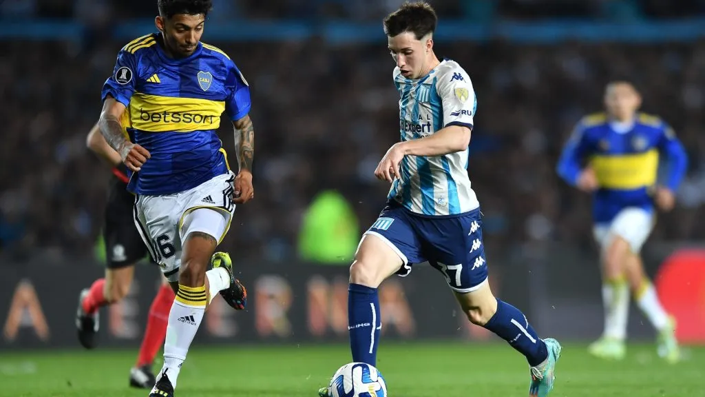 Baltasar Rodriguez playing with Racing Club against Boca Juniors on August 30, 2023.