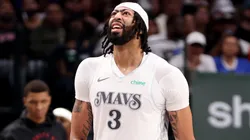 Anthony Davis #3 of the Dallas Mavericks leaves the court with an injury during the third quarter against the Houston Rockets.