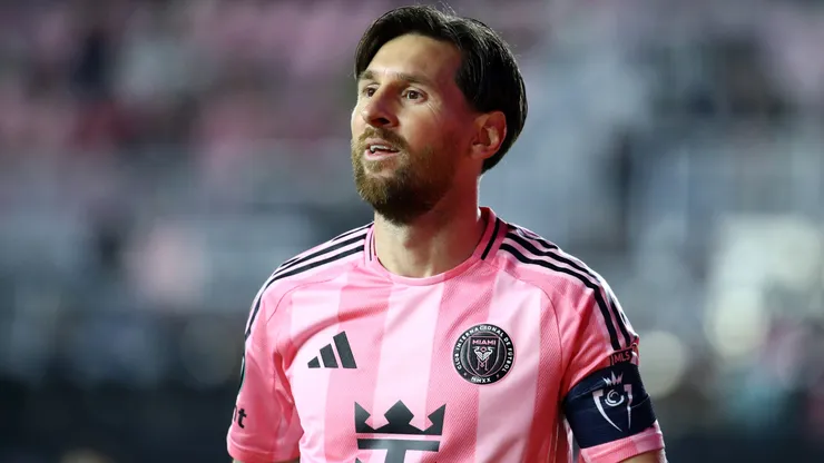Lionel Messi #10 of Inter Miami looks on during the second half of a 2025 Concacaf Champions Cup second leg match between Sporting Kansas City and Inter Miami.