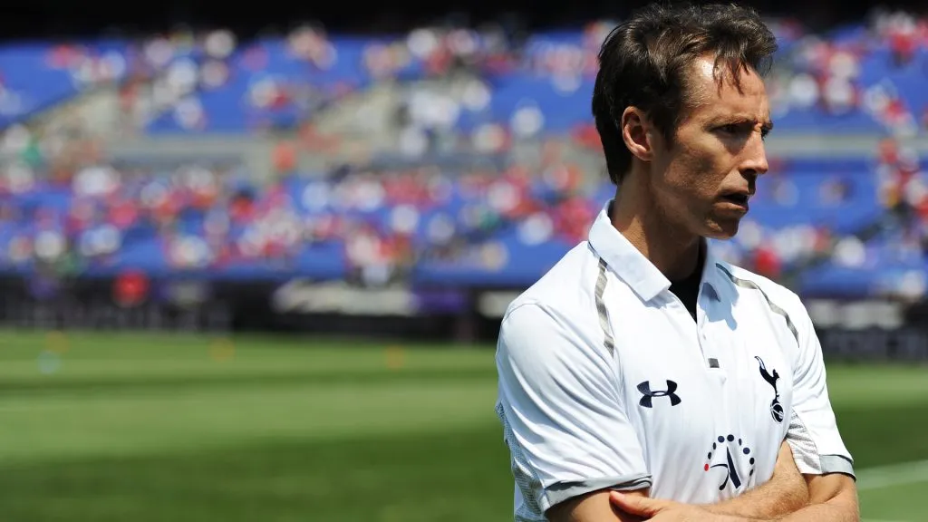 Steve Nash stands on the sideline before the Tottenham Hotspur play Liverpool during a pre-season tour friendly match at M&amp;T Bank Stadium. (Patrick Smith/Getty Images)