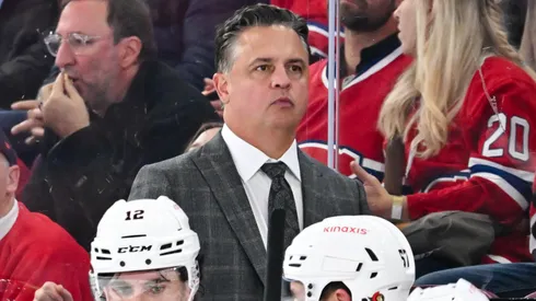 Head coach Travis Green of the Ottawa Senators handles bench duties during the third period against the Montreal Canadiens at the Bell Centre on October 12, 2024 in Montreal, Quebec, Canada.