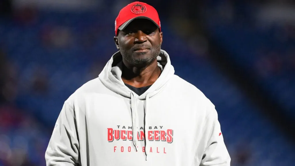 Head coach Todd Bowles of the Tampa Bay Buccaneers looks on prior to a game against the Buffalo Bills at Highmark Stadium on October 26, 2023. (Source: Rich Barnes/Getty Images)