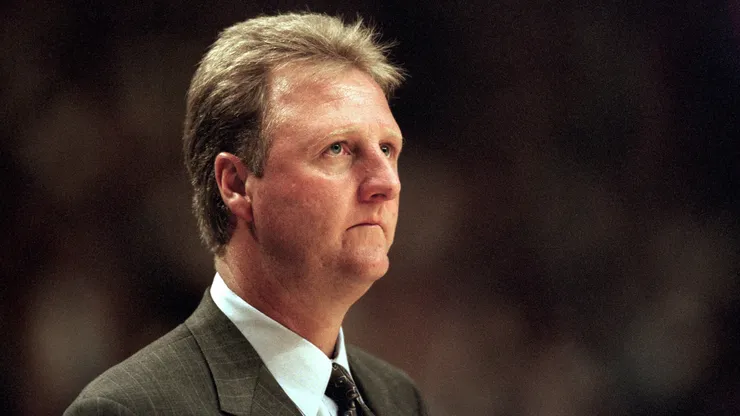 Head coach Larry Bird of the Indiana Pacers looks on during the game against the New York Knicks at Market Square Arena.