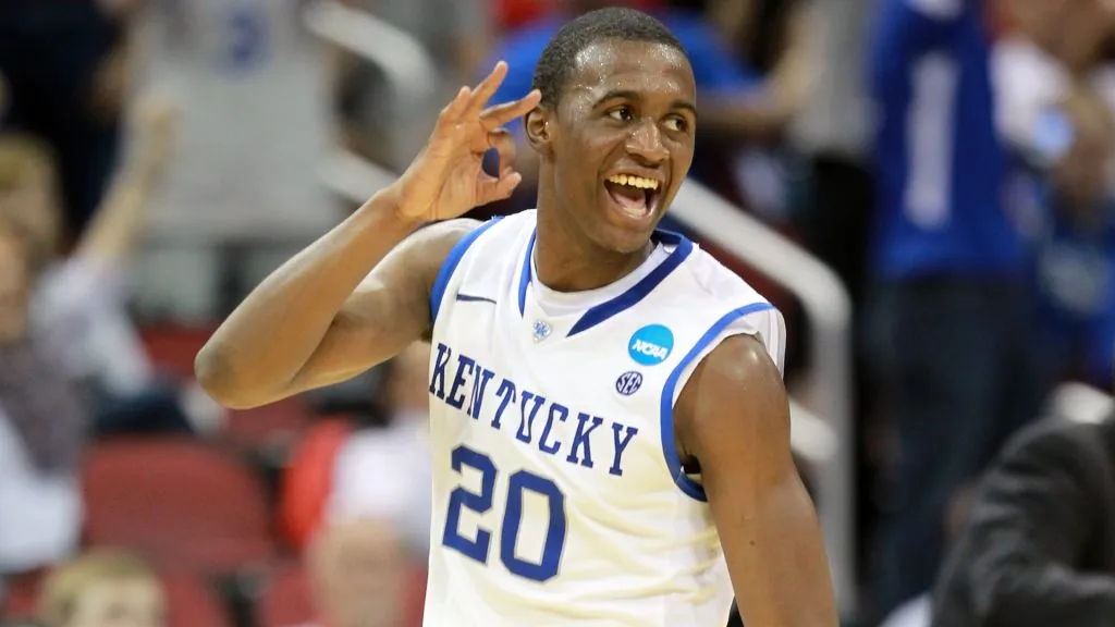 Doron Lamb reacts after he made a 3-point shot in the first half against the Western Kentucky Hilltoppers during the second round of the 2012 NCAA Men’s Basketball Tournament. (Source: Andy Lyons/Getty Images)