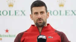 Novak Djokovic attend a press conference.