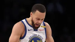 Stephen Curry #30 of the Golden State Warriors celebrates in the third quarter against the Brooklyn Nets