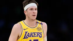 Austin Reaves #15 of the Los Angeles Lakers brings up the ball during a 111-102 Lakers win over the Minnesota Timberwolves at Crypto.com Arena on February 27, 2025 in Los Angeles, California.