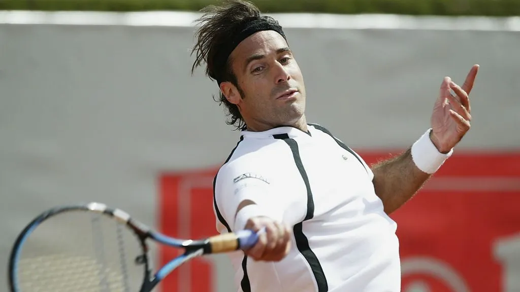 Alex Corretja of Spain plays a forehand return during his 3-6, 6-2, 6-1 second round victory over Rafael Nadal of Spain in the ATP Seat Open. (Alex Livesey/Getty Images)