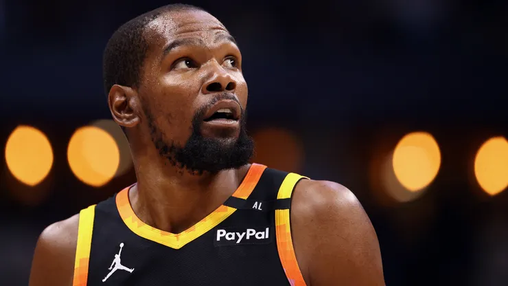 Kevin Durant #35 of the Phoenix Suns looks on during the third quarter in a game against the Denver Nuggets at Ball Arena.