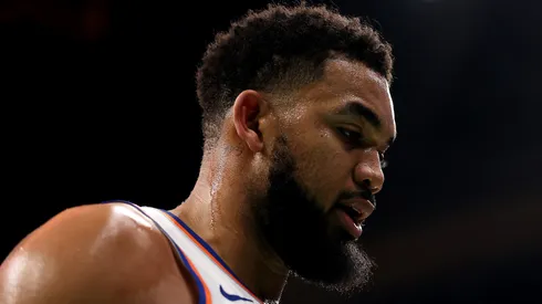 Karl-Anthony Towns of the New York Knicks during a game against the Boston Celtics on February 23, 2025.