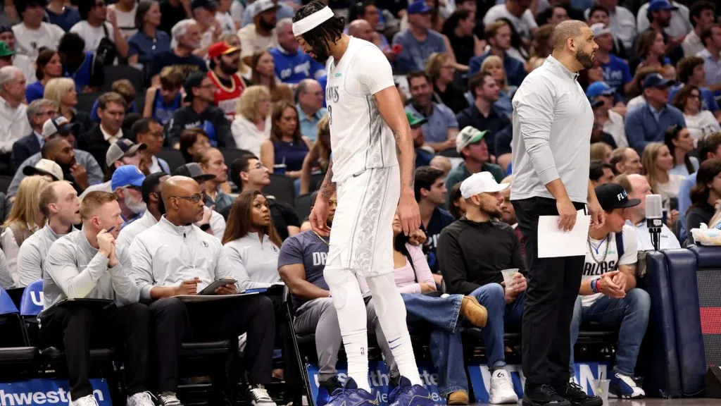 Anthony Davis #3 of the Dallas Mavericks leaves the court with an injury during the third quarter against the Houston Rockets at American Airlines Center. (Tim Heitman/Getty Images)