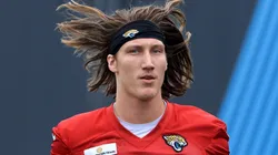 Trevor Lawrence #16 of the Jacksonville Jaguars participates in drills during Jacksonville Jaguars Mandatory Minicamp at TIAA Bank Field on June 14, 2021 in Jacksonville, Florida.