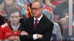 Florida Panthers head coach Paul Maurice looks on during the second period against the Edmonton Oilers in Game Five of the 2024 Stanley Cup Final at Amerant Bank Arena on June 18, 2024 in Sunrise, Florida.