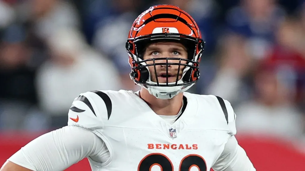 Mike Gesicki #88 of the Cincinnati Bengals in action during the game against the New York Giants at MetLife Stadium on October 13, 2024 in East Rutherford, New Jersey.
