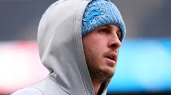 Jared Goff #16 of the Detroit Lions looks on before the game against the Chicago Bears at Soldier Field on December 10, 2023 in Chicago, Illinois.