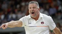 Bruce Pearl head coach of the Auburn Tigers argues a call during the first half against the Alabama Crimson Tide at Neville Arena on March 8, 2025 in Auburn, Alabama.